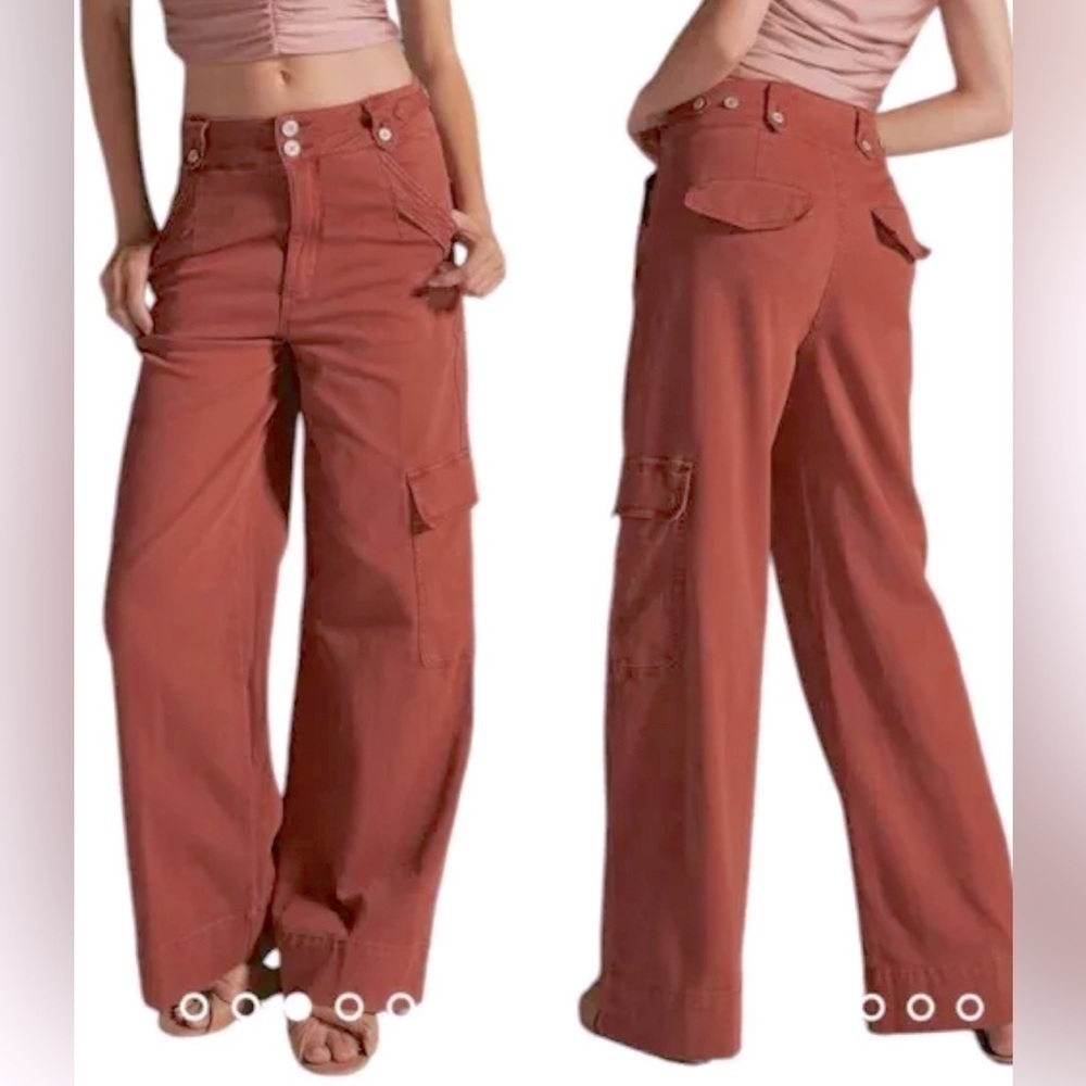 Pilcro Anthropologie Wide Leg High Rise Baggy Cargo Pants Women Sz 27 Terracotta - Picture 14 of 16